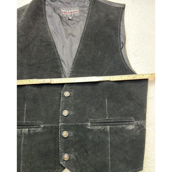 Vintage Wilsons Men's Black Leather Back Cinch Biker Motorcycle Vest Size XL - Picture 5 of 9